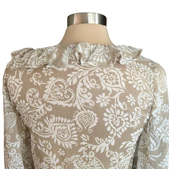 Love Is For Eternity Tan White Paisley Ruffled Tie Front Top MEDIUM Fairy Boho - Picture 5 of 8